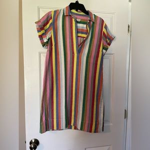 J. Crew Colorful Striped Linen Cotton Blend Shirt Dress